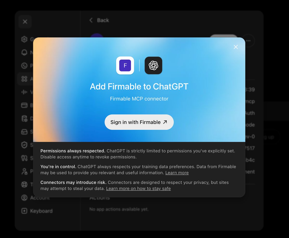 Add Firmable to ChatGPT prompt with a Sign in with Firmable button